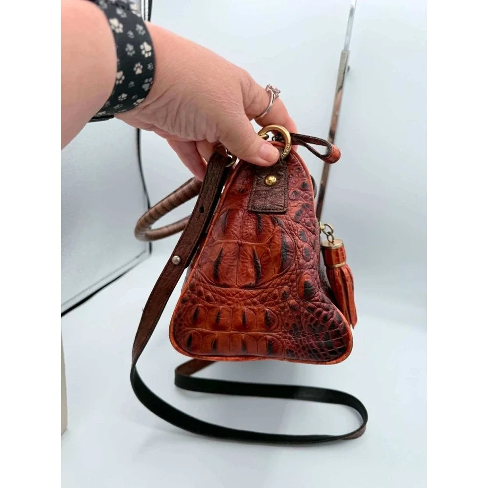 Brahmin Anna Satchel Embossed Leather Satchel Crossbody Bag Tassel Gold Hardware